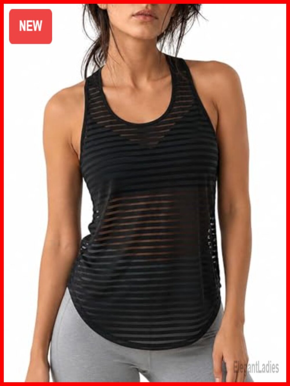 Sheer Mesh Racerback Workout Tank Top Striped Athletic Gym Summer